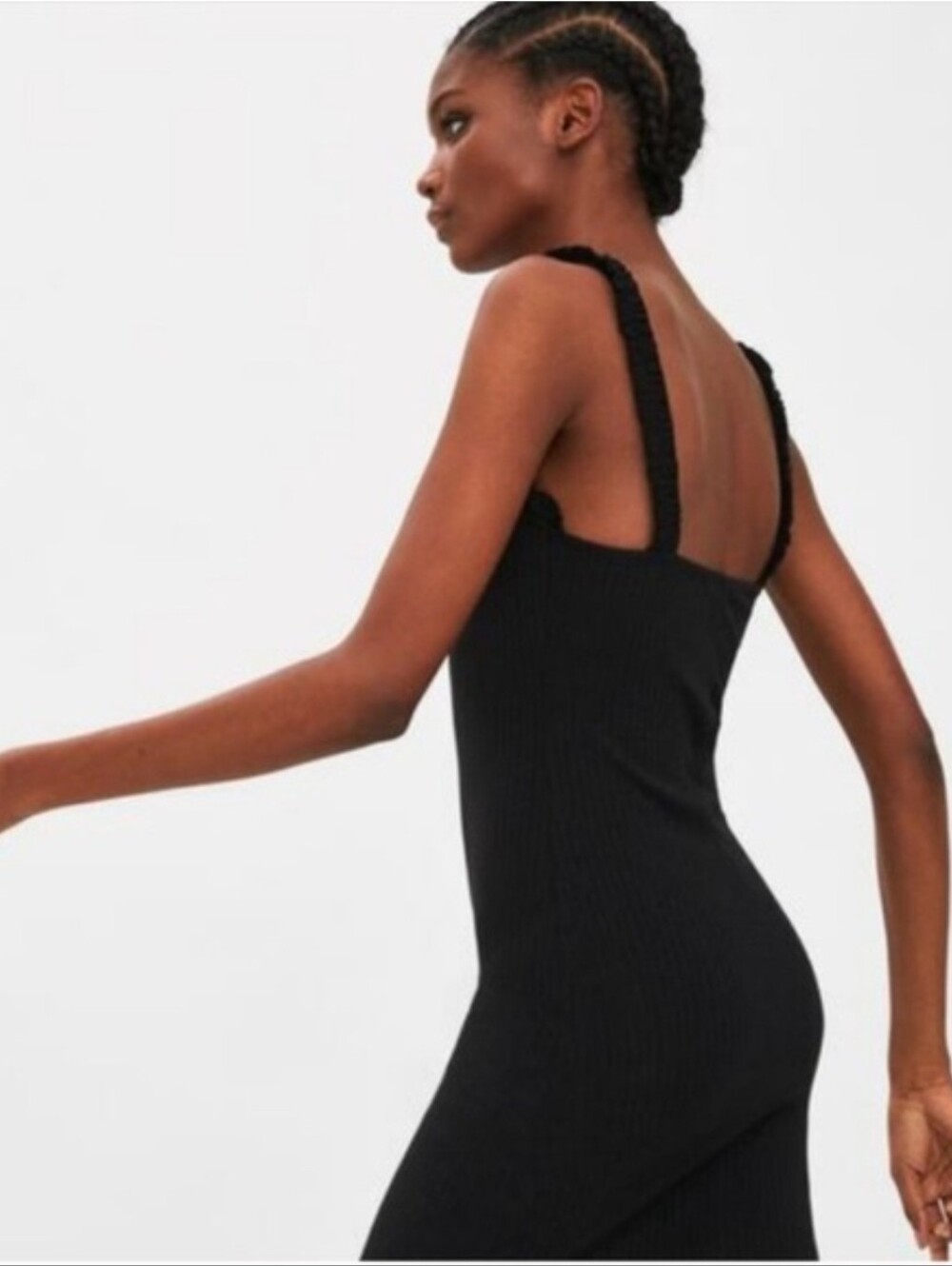 Zara Black Ribbed Midi Slip Dress - Picture 2 of 3
